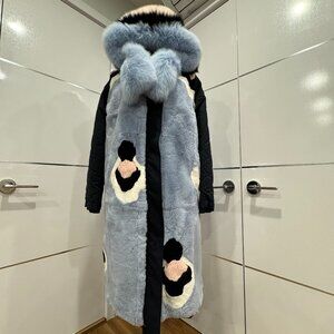 Intuition Paris Genuine fur-lined reversible hooded Parka, Size FR 36/ US 6